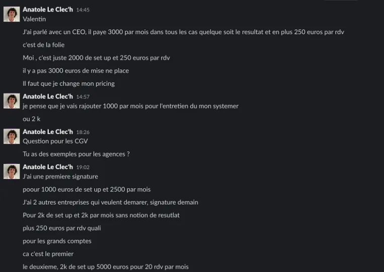 Message d’un client sur Slack