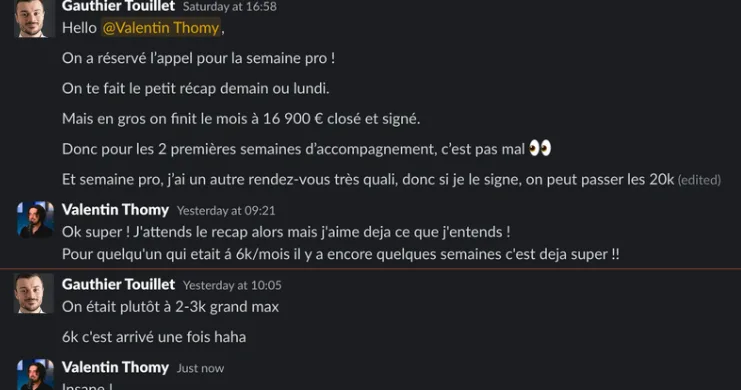 Message d’un client sur Slack