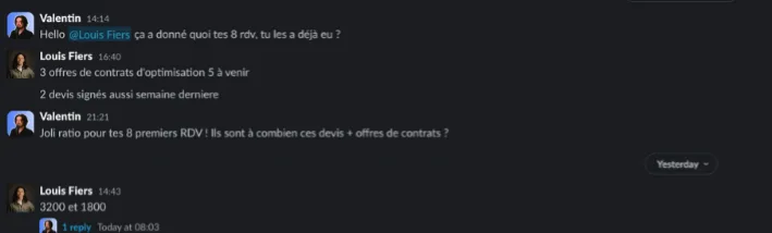 Message d’un client sur Slack