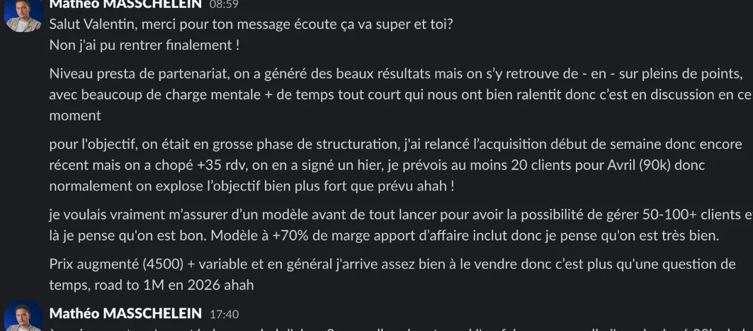 Message d’un client sur Slack